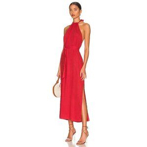 Bella Dahl Smocked Waist Halter Midi Dress in Azaleza Red